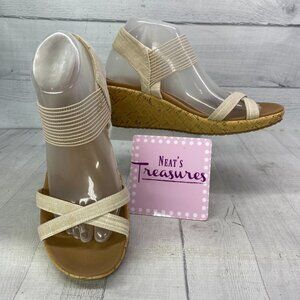 Skechers BEVERLEE Natural Cali Luxe Foam Cork Wedge Heel Platform Sandals Size 9